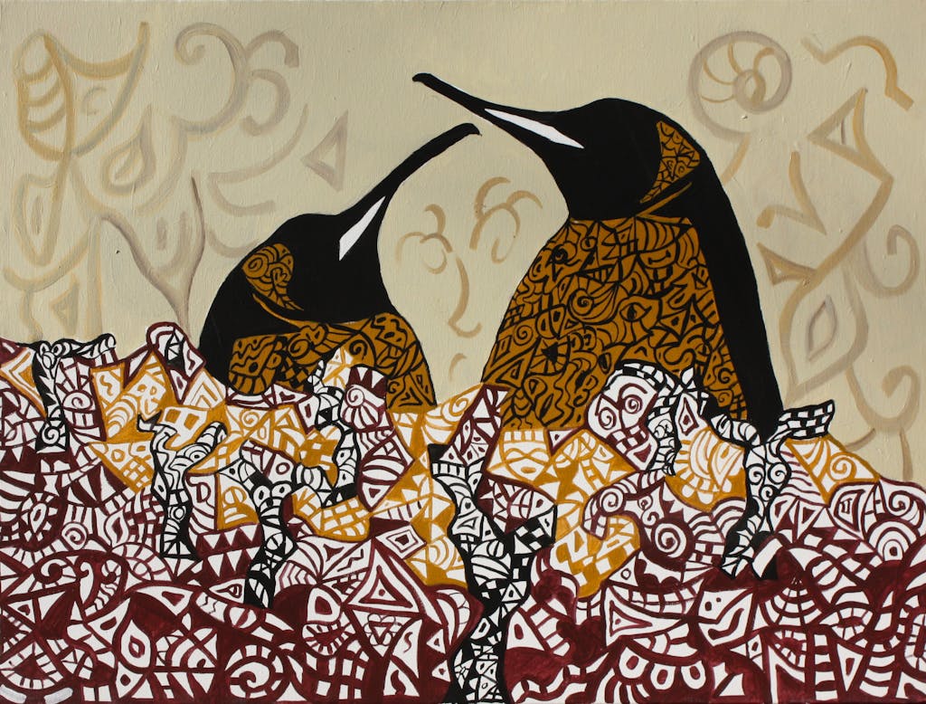 Painting "Discussion", painted by Elena Birkenwald in 2002