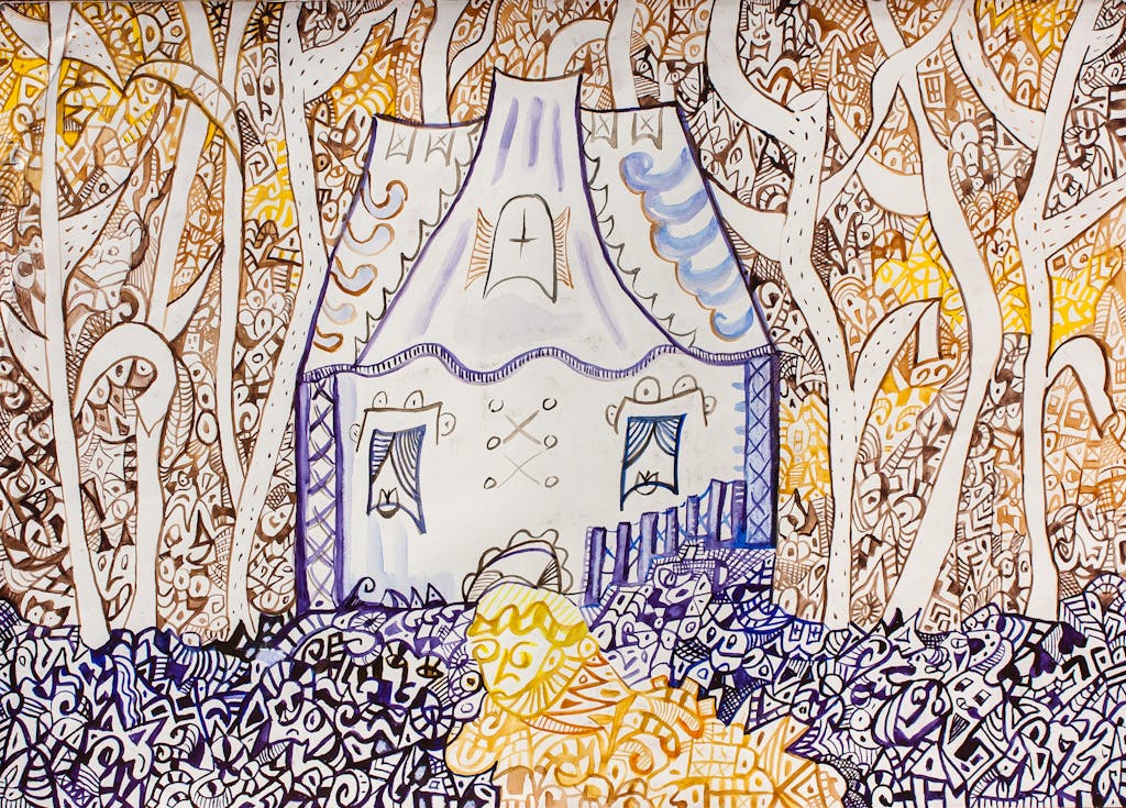 Painting "Sleeping house", painted by Elena Birkenwald in 2006
