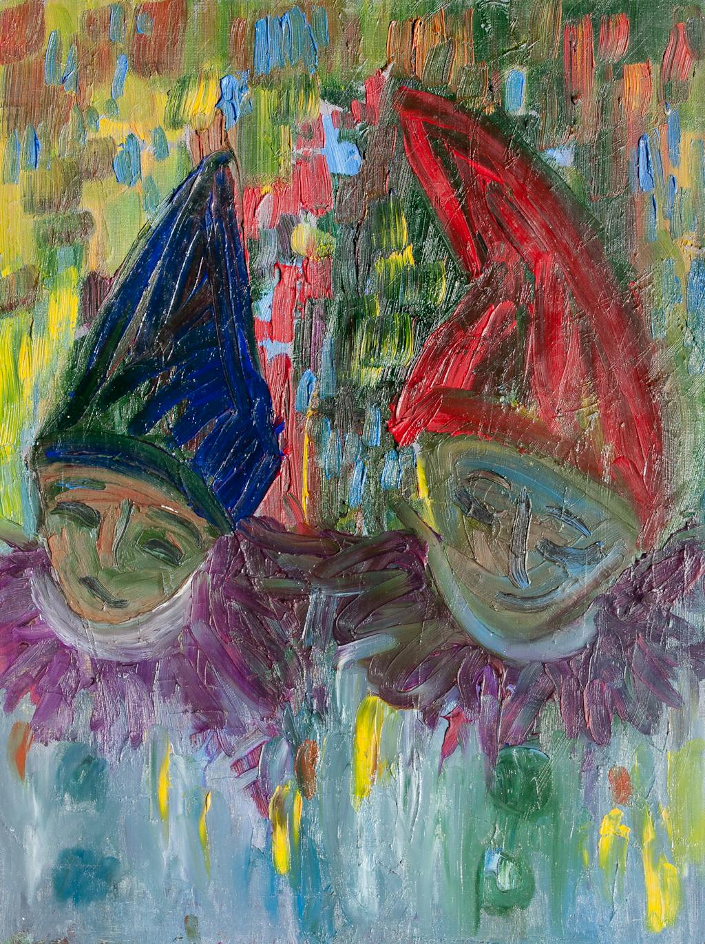 Painting "Two clowns", painted by Elena Birkenwald in 2003